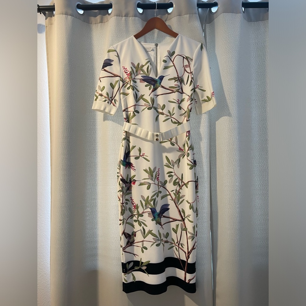 Ted Baker Everly Highgrove Hummingbird Sleeved Bodycon Dress Size 2